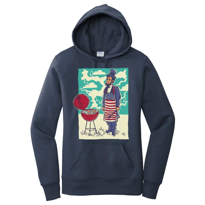 Abe Lincoln Patriotic Barbeque BBQ Women's Pullover Hoodie