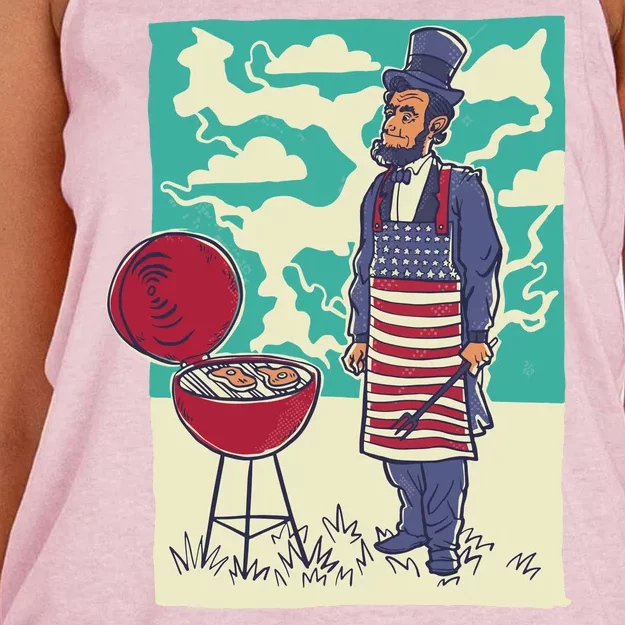 Abe Lincoln Patriotic Barbeque BBQ Women's Knotted Racerback Tank