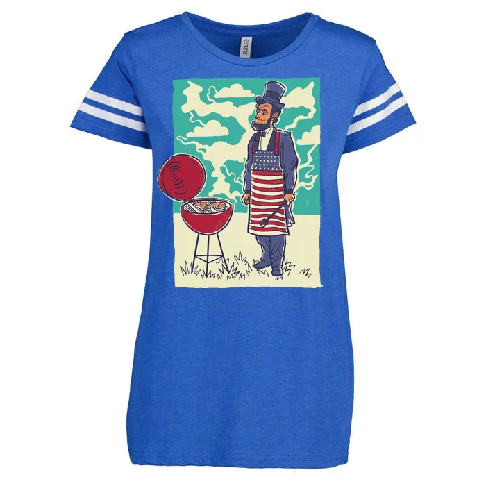 Abe Lincoln Patriotic Barbeque BBQ Enza Ladies Jersey Football T-Shirt