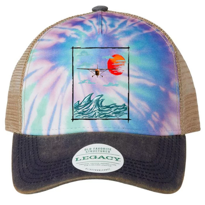 Airplane Lover Present Airplane Over Waves Legacy Tie Dye Trucker Hat