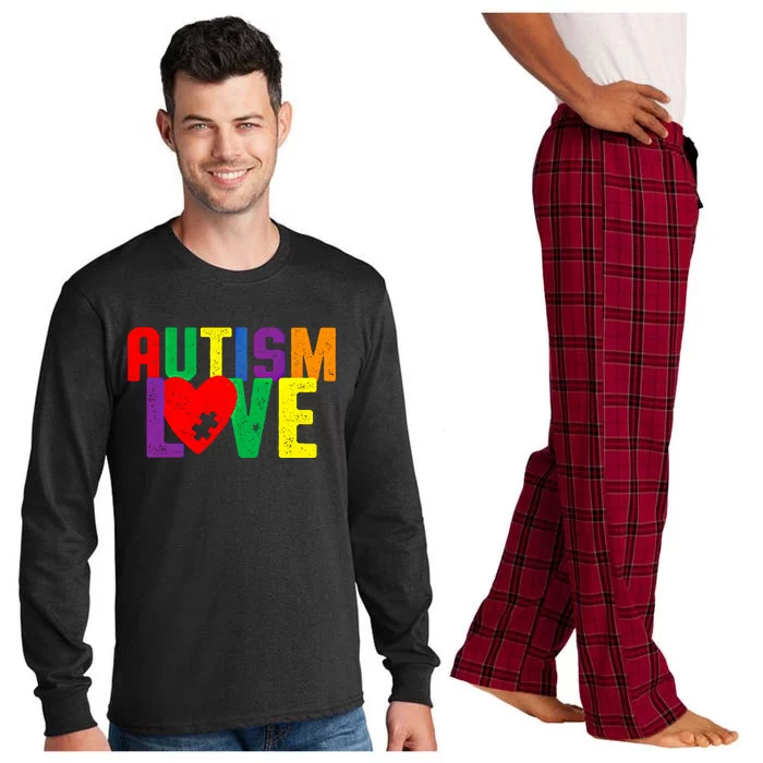 Autism Love Puzzle Piece Heart Design Gift Long Sleeve Pajama Set