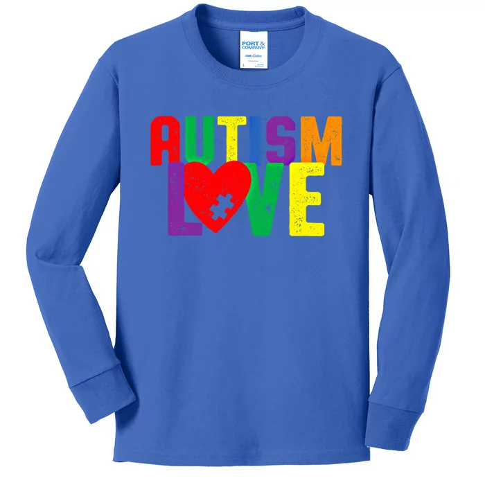 Autism Love Puzzle Piece Heart Design Gift Kids Long Sleeve Shirt