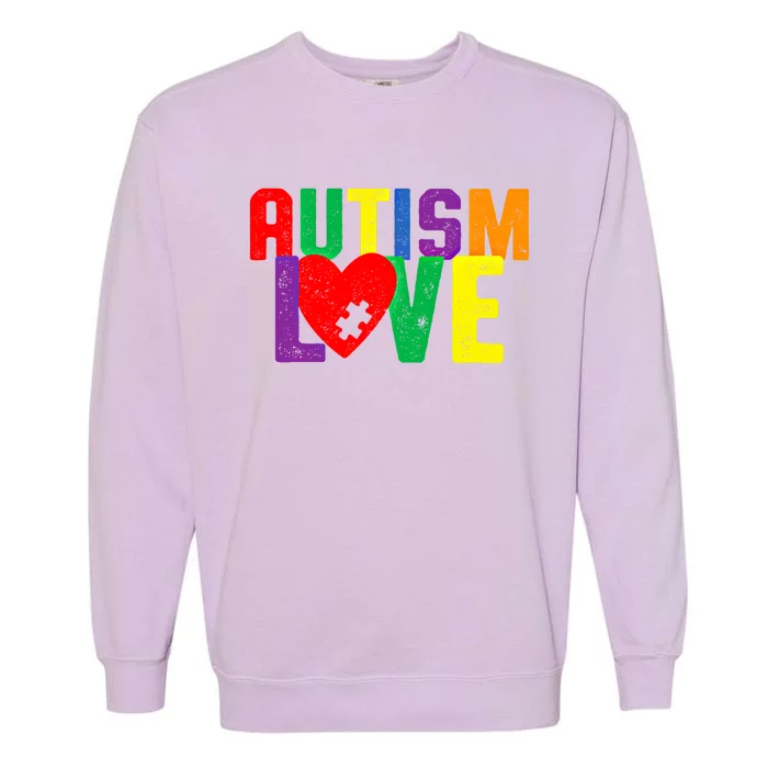 Autism Love Puzzle Piece Heart Design Gift Garment-Dyed Sweatshirt