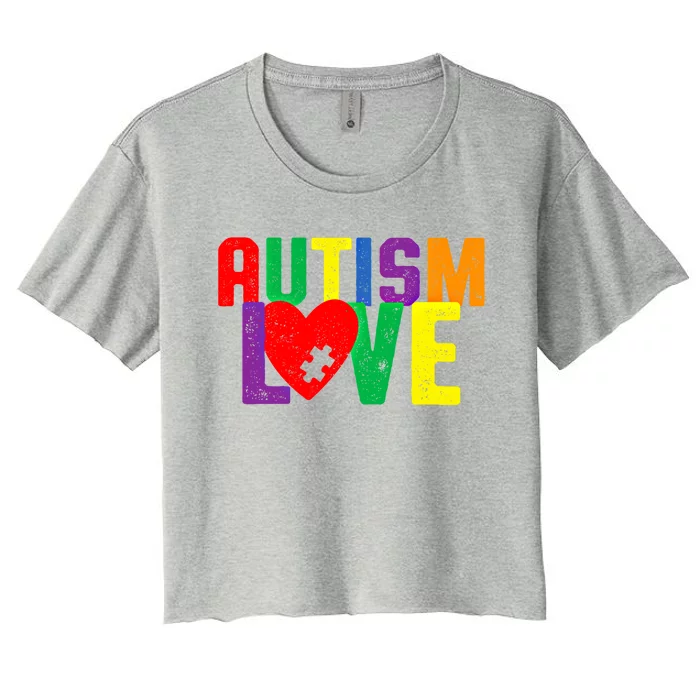 Autism Love Puzzle Piece Heart Design Gift Women's Crop Top Tee