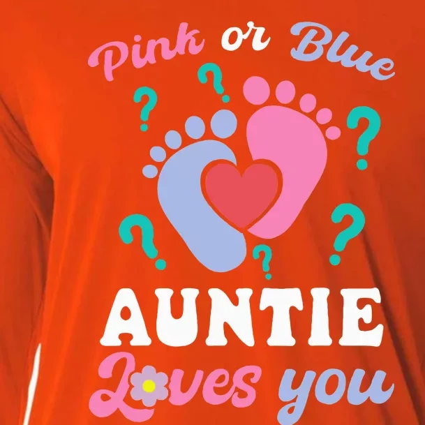 Auntie Loves Pink Or Blue You Baby Gender Reveal Party Cooling Performance Long Sleeve Crew