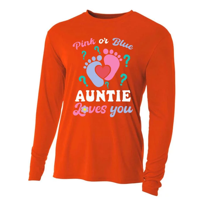 Auntie Loves Pink Or Blue You Baby Gender Reveal Party Cooling Performance Long Sleeve Crew