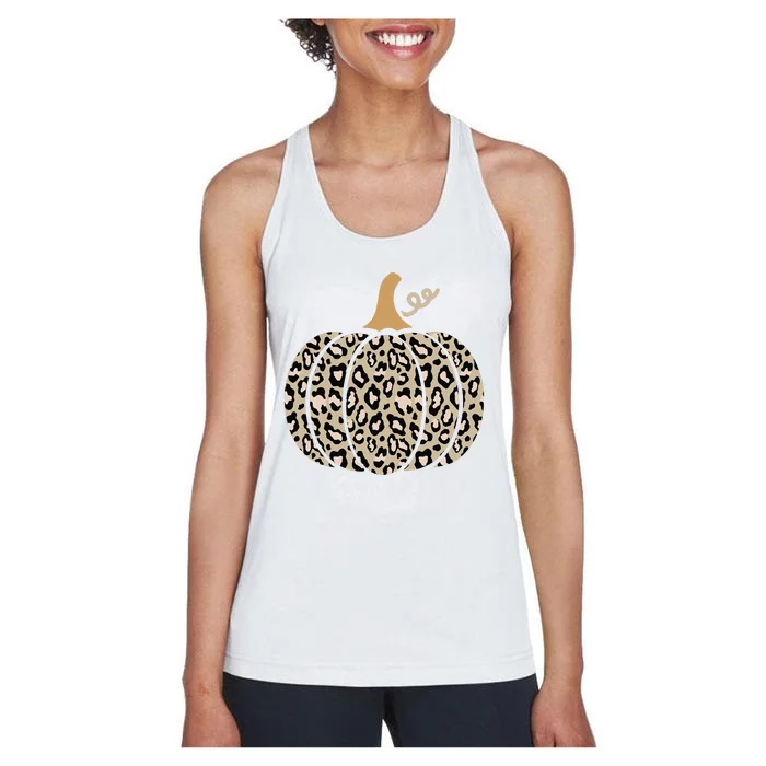 Aesthetic Leopard Pumpkin Themed Halloween Inspired Seasonal Women's Racerback Tank