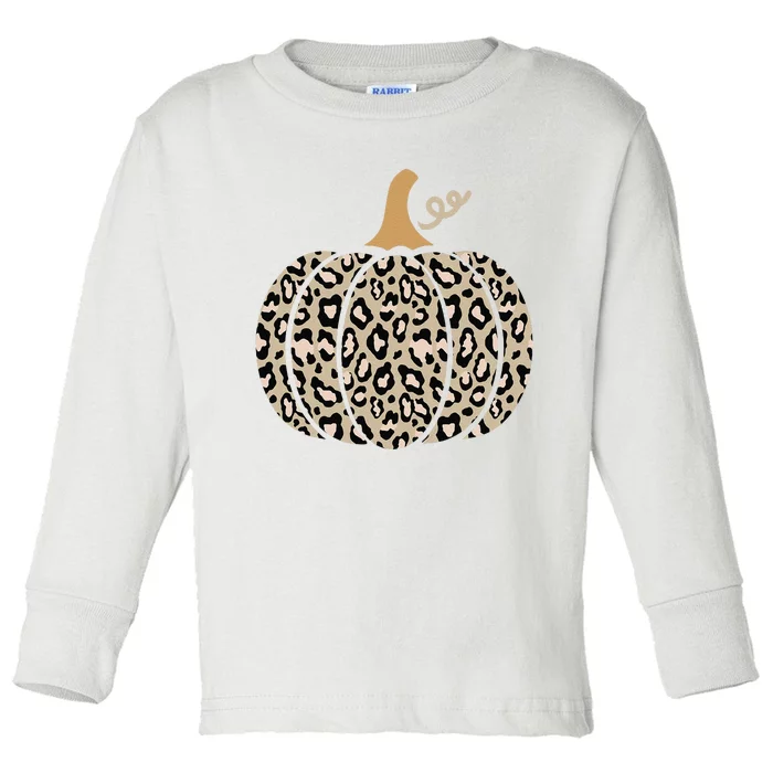 Aesthetic Leopard Pumpkin Themed Halloween Inspired Seasonal Toddler Long Sleeve Shirt