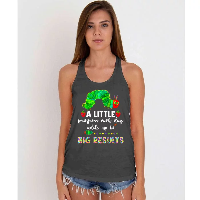 A Little Progress Each Day Hungry Caterpillar Back To School Women's Knotted Racerback Tank