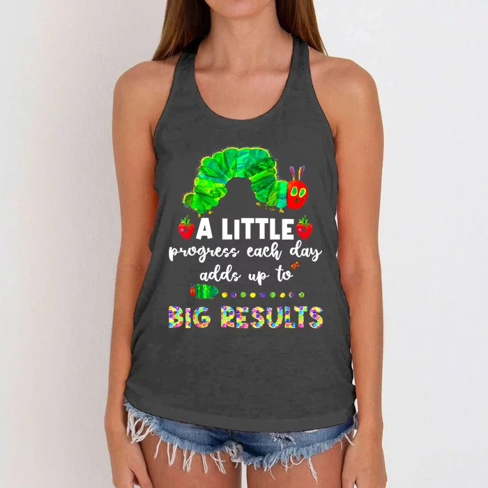 A Little Progress Each Day Hungry Caterpillar Back To School Women's Knotted Racerback Tank