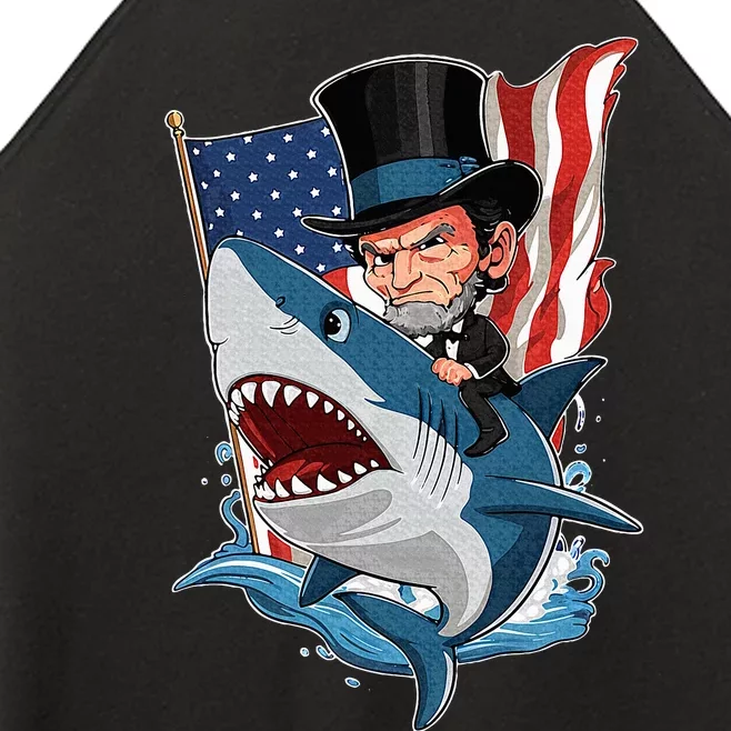 Abe Lincoln Riding Shark Awesome Fourth Of July Women’s Perfect Tri Rocker Tank