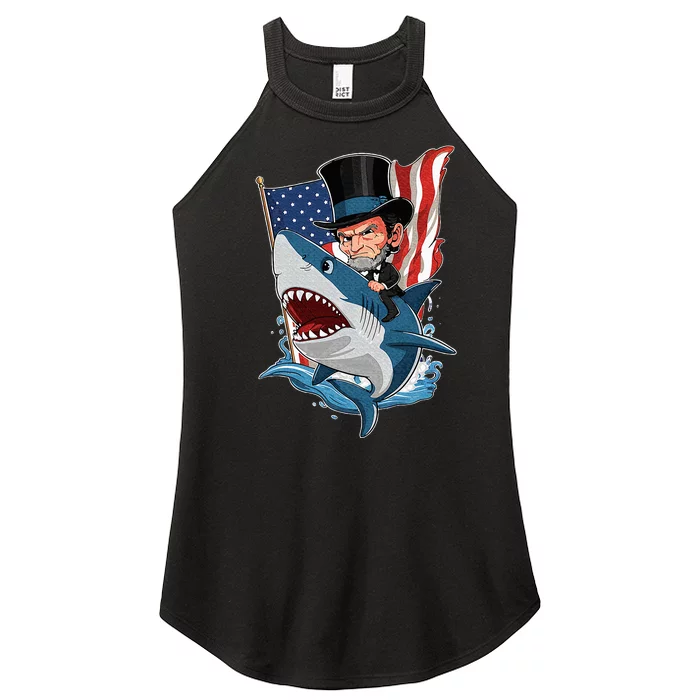 Abe Lincoln Riding Shark Awesome Fourth Of July Women’s Perfect Tri Rocker Tank