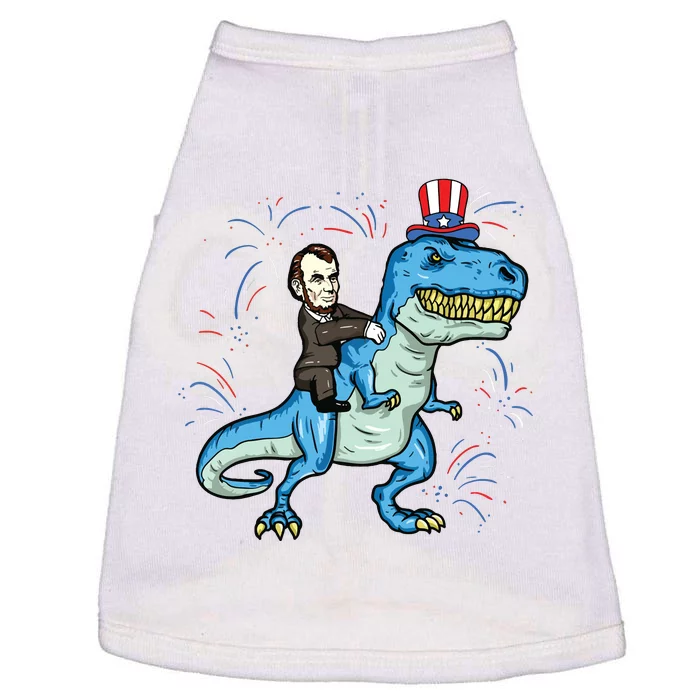 Abe Lincoln Riding A Dinosaur Trex 4th Of July Doggie Tank