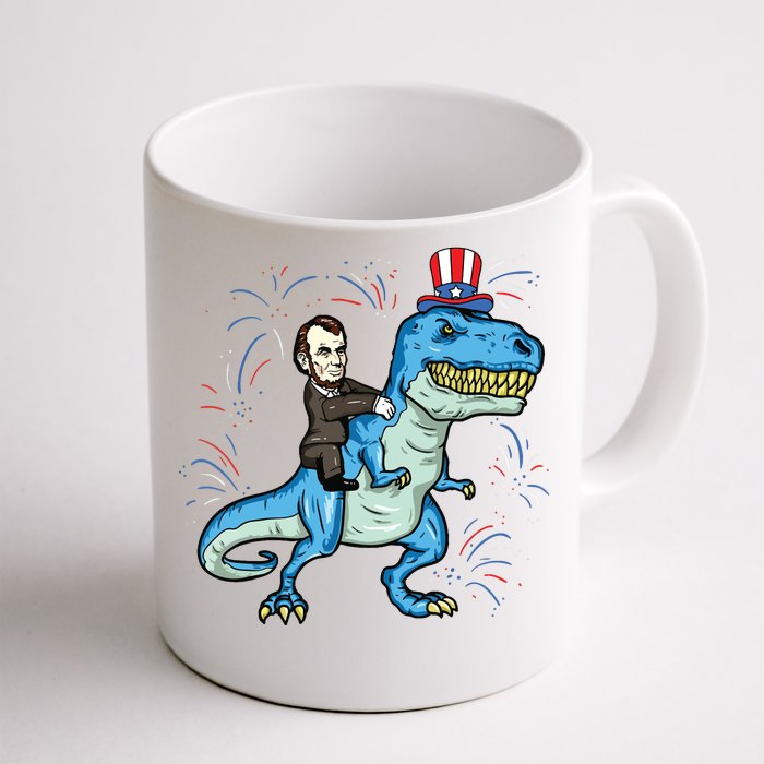 Abe Lincoln Riding A Dinosaur Trex 4th Of July Front & Back Coffee Mug