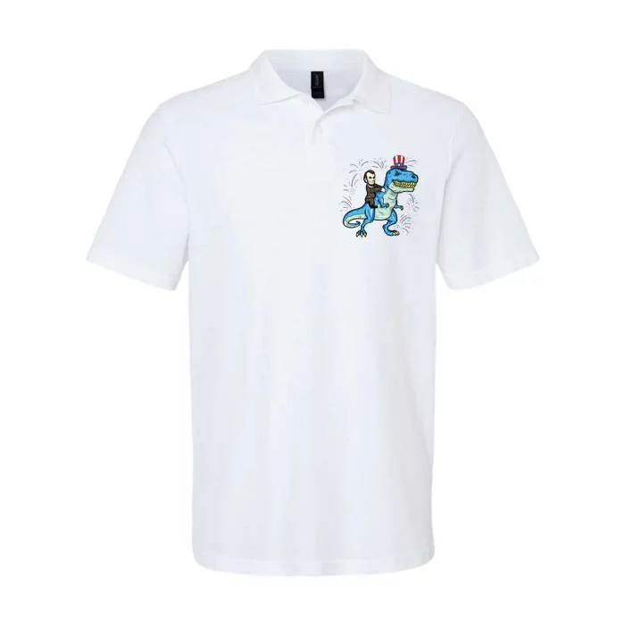 Abe Lincoln Riding A Dinosaur Trex 4th Of July Softstyle Adult Sport Polo