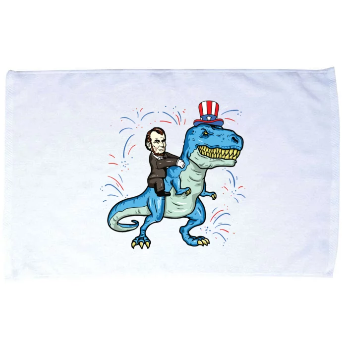 Abe Lincoln Riding A Dinosaur Trex 4th Of July Microfiber Hand Towel