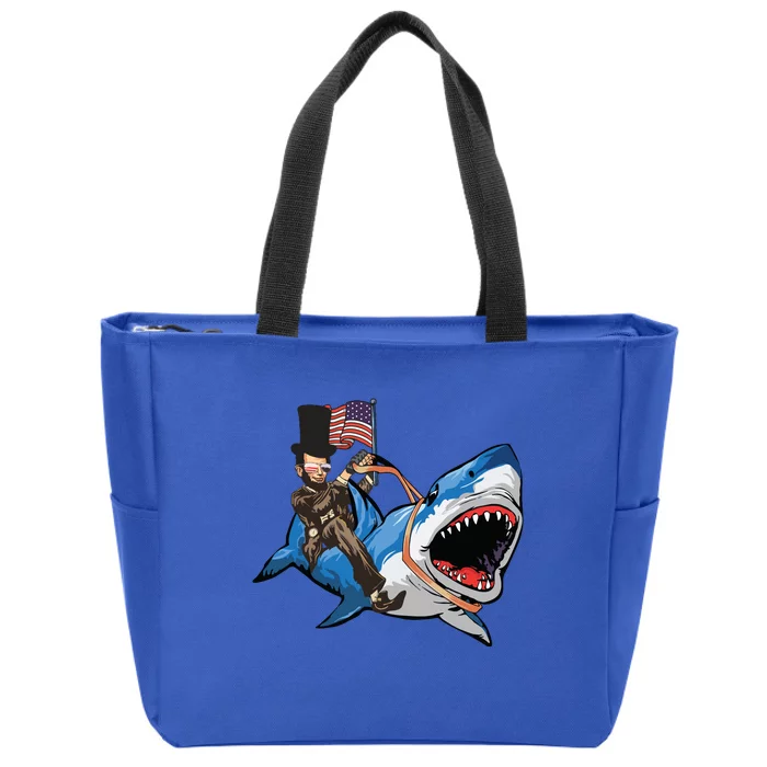 Abe Lincoln Riding Shark Shark Lovers Shark 4th Of July Zip Tote Bag