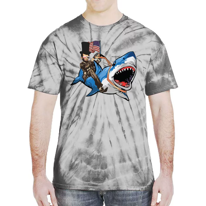 Abe Lincoln Riding Shark Shark Lovers Shark 4th Of July Tie-Dye T-Shirt