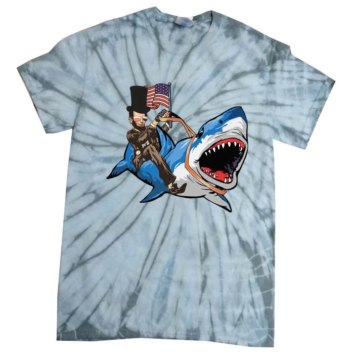 Abe Lincoln Riding Shark Shark Lovers Shark 4th Of July Tie-Dye T-Shirt