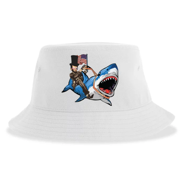 Abe Lincoln Riding Shark Shark Lovers Shark 4th Of July Sustainable Bucket Hat