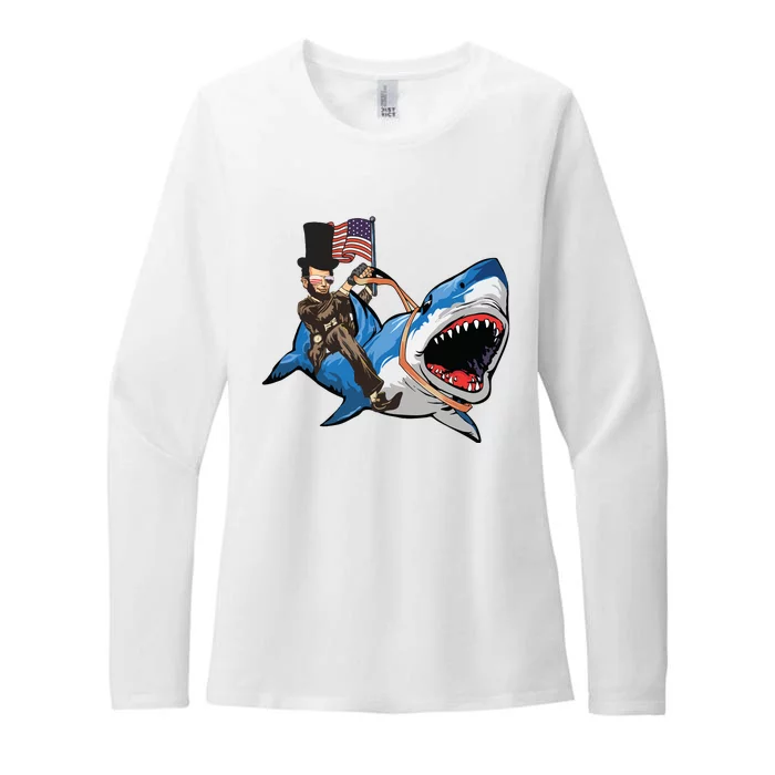 Abe Lincoln Riding Shark Shark Lovers Shark 4th Of July Womens CVC Long Sleeve Shirt