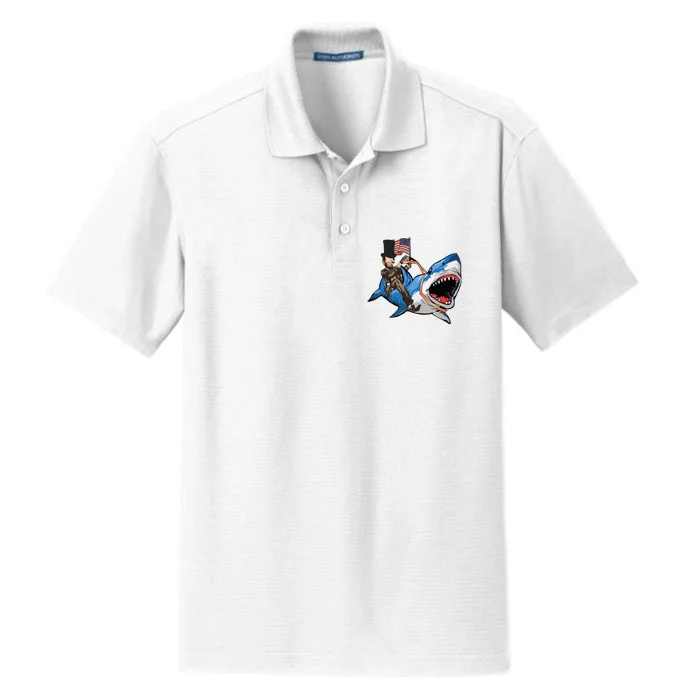 Abe Lincoln Riding Shark Shark Lovers Shark 4th Of July Dry Zone Grid Performance Polo