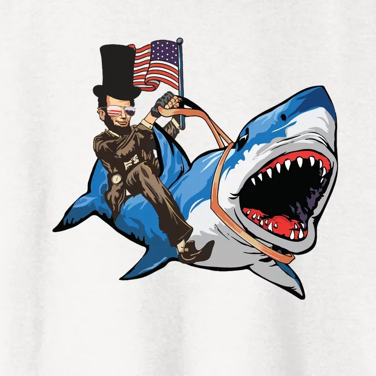 Abe Lincoln Riding Shark Shark Lovers Shark 4th Of July Women's Crop Top Tee