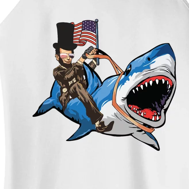 Abe Lincoln Riding Shark Shark Lovers Shark 4th Of July Women’s Perfect Tri Rocker Tank