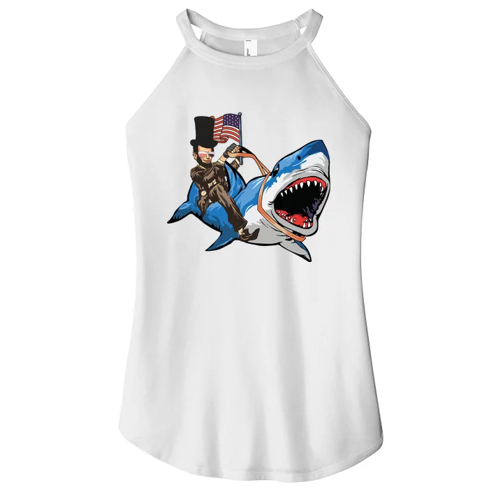 Abe Lincoln Riding Shark Shark Lovers Shark 4th Of July Women’s Perfect Tri Rocker Tank