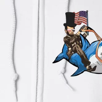 Abe Lincoln Riding Shark Shark Lovers Shark 4th Of July Full Zip Hoodie