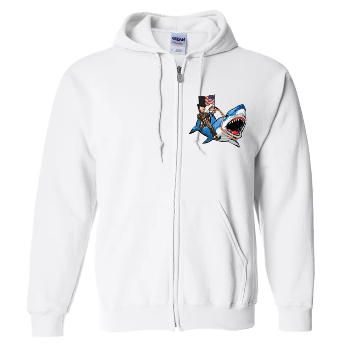 Abe Lincoln Riding Shark Shark Lovers Shark 4th Of July Full Zip Hoodie