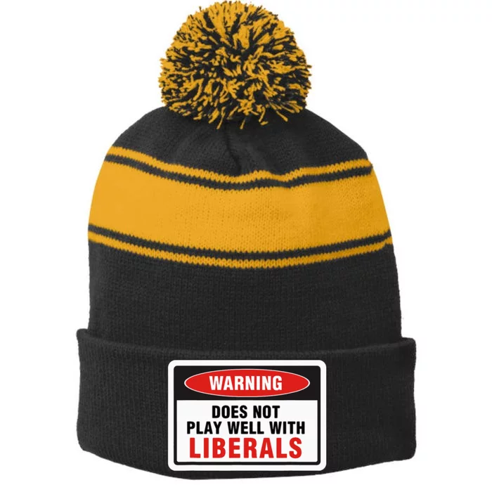 Anti Liberal Republican Does Not Play Well With Liberals Stripe Pom Pom Beanie