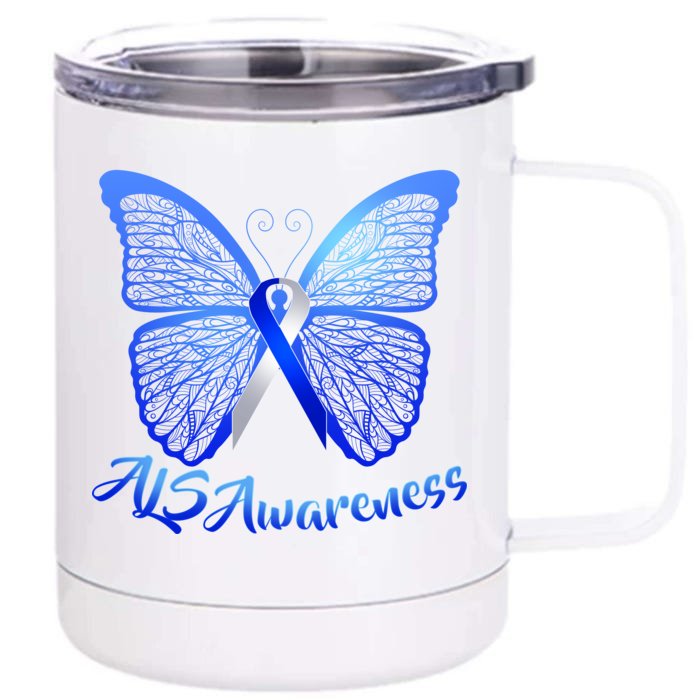 ALS Awareness Butterfly Front & Back 12oz Stainless Steel Tumbler Cup