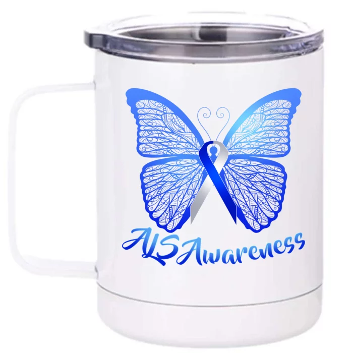 ALS Awareness Butterfly Front & Back 12oz Stainless Steel Tumbler Cup