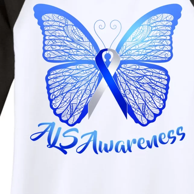 ALS Awareness Butterfly Women's Tri-Blend 3/4-Sleeve Raglan Shirt