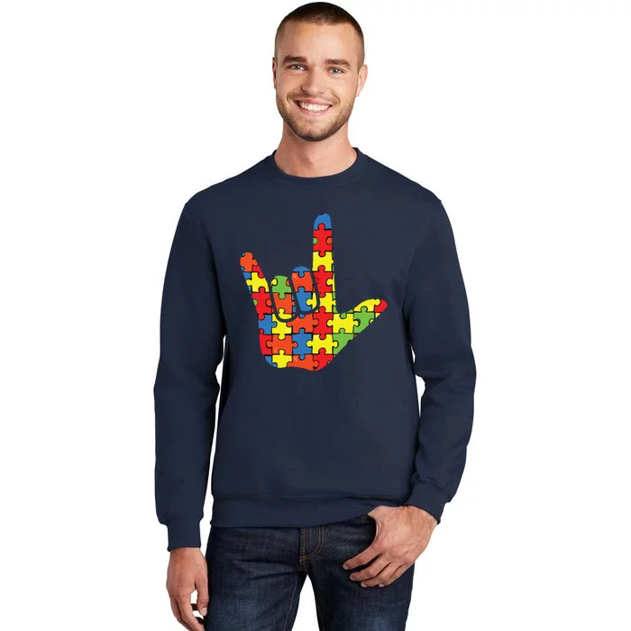 ASL Love Sign Language Autism Gift Awareness Support Tall Sweatshirt