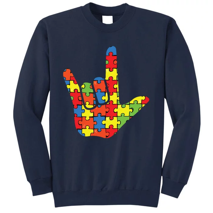 ASL Love Sign Language Autism Gift Awareness Support Tall Sweatshirt