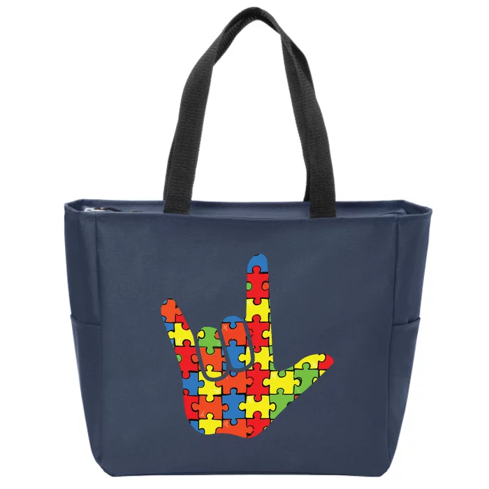 ASL Love Sign Language Autism Gift Awareness Support Zip Tote Bag