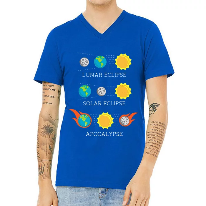 Apocalypse Lunar Solar Eclipse Space V-Neck T-Shirt