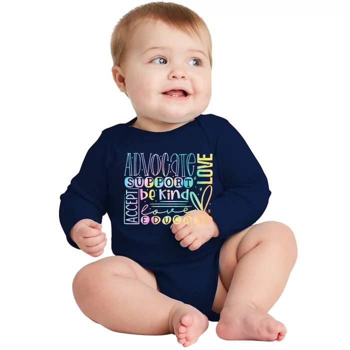 Advocate Love Support Accept Be Kind Autism Awareness Gift Baby Long Sleeve Bodysuit