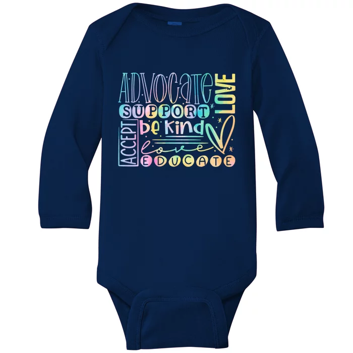 Advocate Love Support Accept Be Kind Autism Awareness Gift Baby Long Sleeve Bodysuit