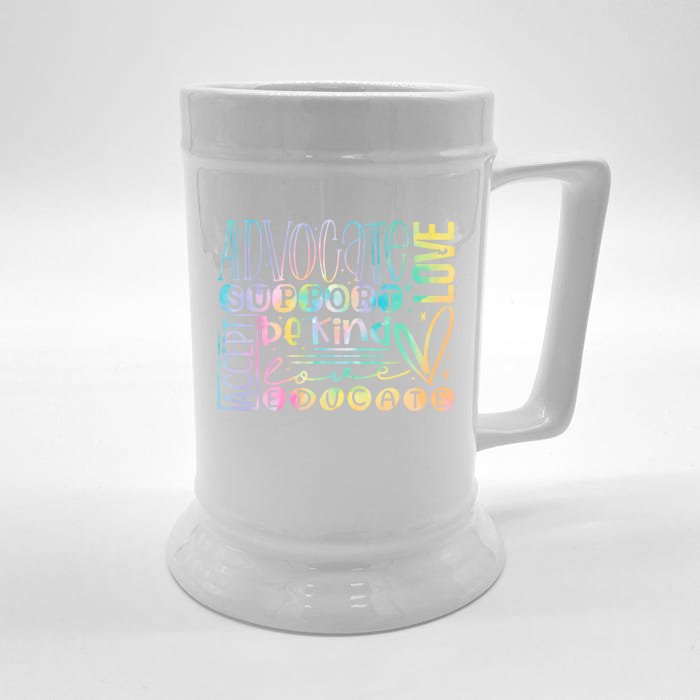 Advocate Love Support Accept Be Kind Autism Awareness Gift Front & Back Beer Stein