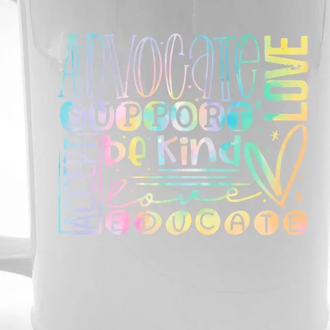 Advocate Love Support Accept Be Kind Autism Awareness Gift Front & Back Beer Stein