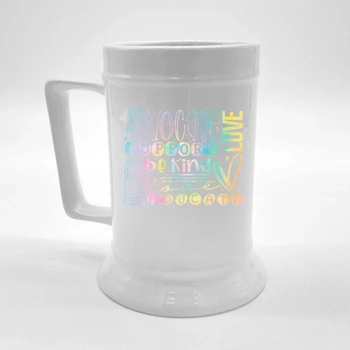 Advocate Love Support Accept Be Kind Autism Awareness Gift Front & Back Beer Stein