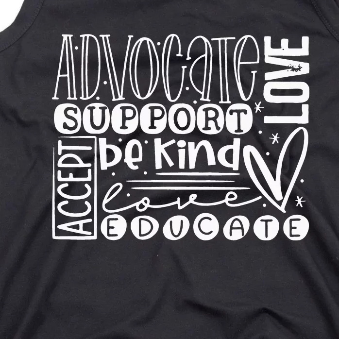 Advocate Love Support Accept Be Kind Autism Awareness Tank Top