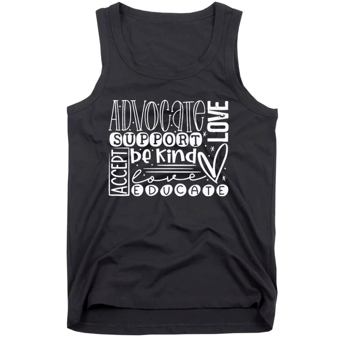 Advocate Love Support Accept Be Kind Autism Awareness Tank Top