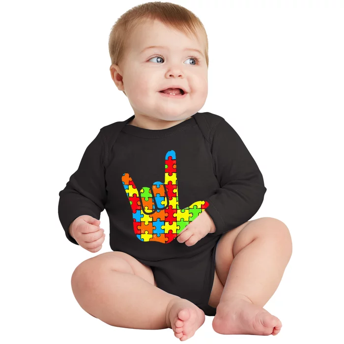 ASL Love Sign Language Autism Gift Awareness Support Baby Long Sleeve Bodysuit