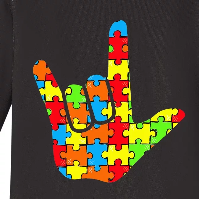 ASL Love Sign Language Autism Gift Awareness Support Baby Long Sleeve Bodysuit