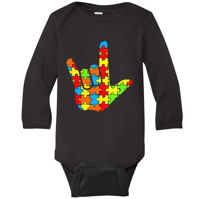 ASL Love Sign Language Autism Gift Awareness Support Baby Long Sleeve Bodysuit