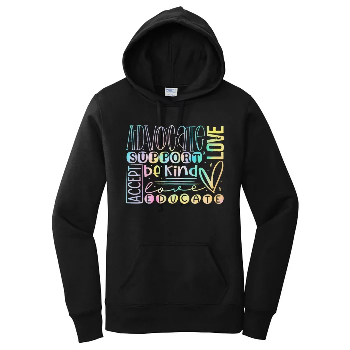 Advocate Love Support Accept Be Kind Autism Awareness Women's Pullover Hoodie